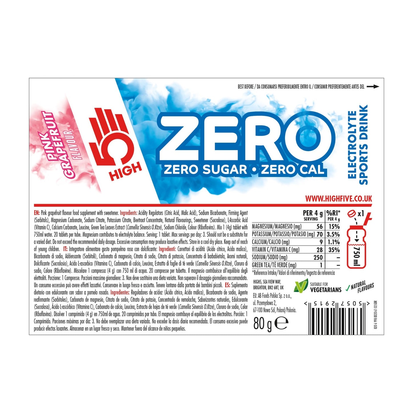 Boisson Anticrampe HIGH5 ZERO Tube de 20 Pastilles Pamplemousse