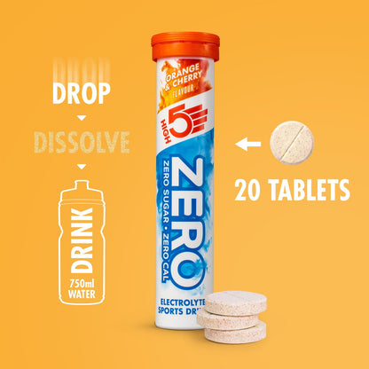 Pastilles d'Hydratation Electrolytes HIGH5 ZERO (x20) Orange et Cerise