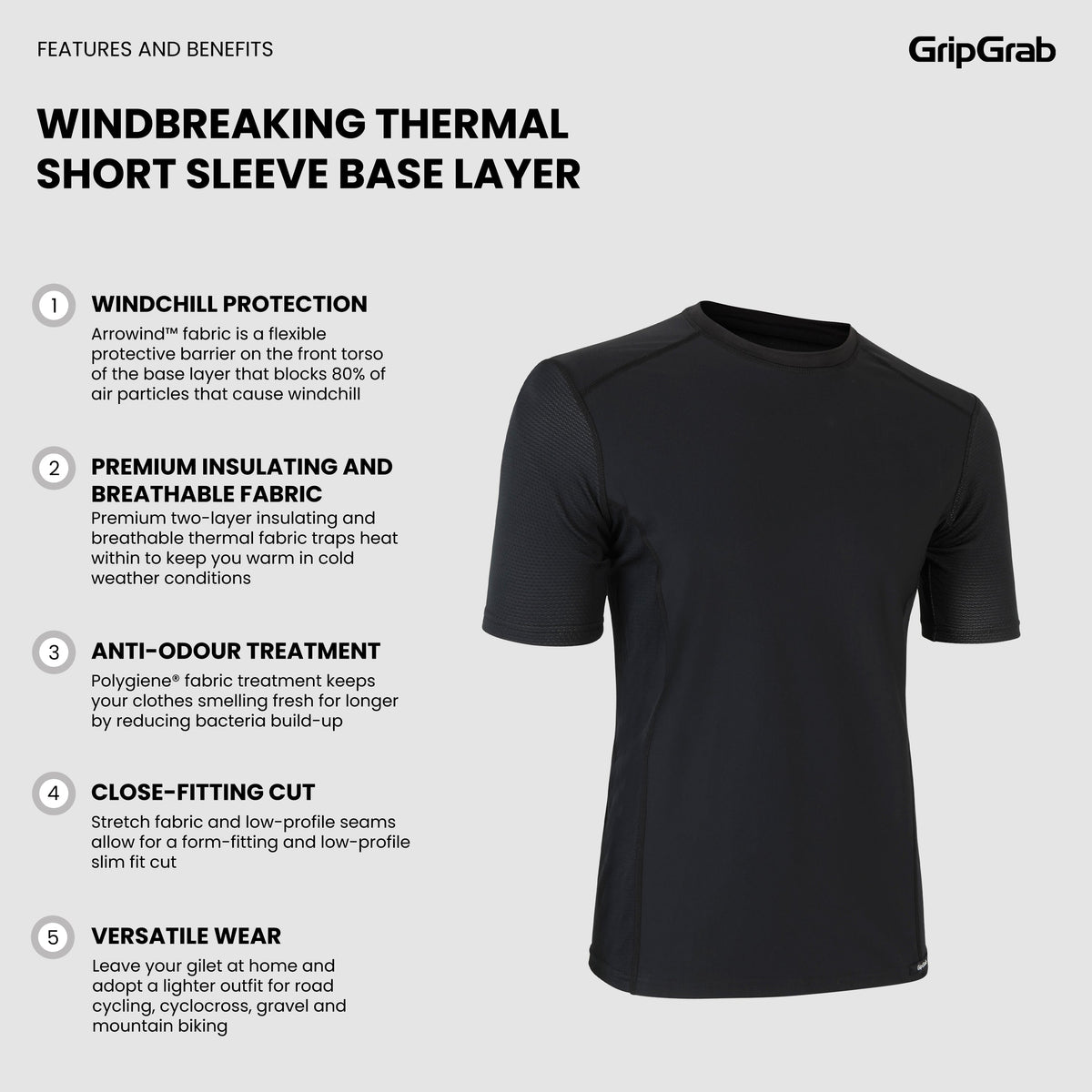 Sous-Vêtement Manches Courtes GRIPGRAB WINDBREAKING THERMAL Noir