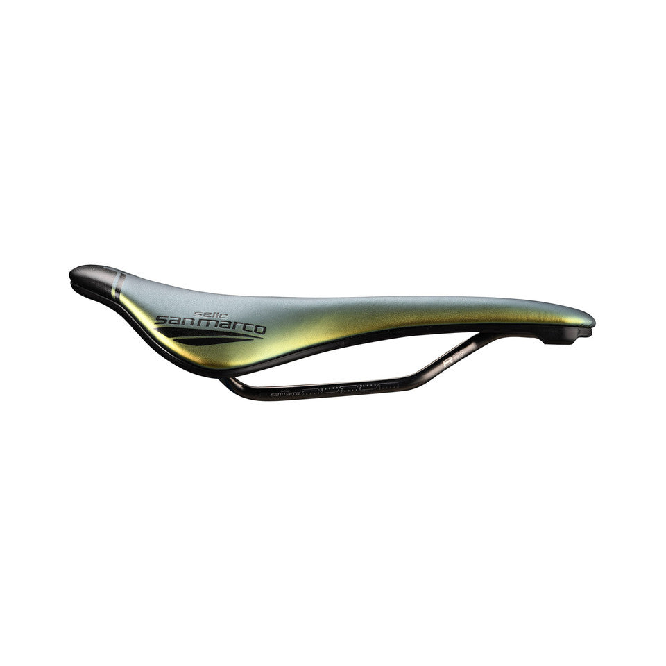 Selle SAN MARCO SHORTFIT 2.0 OPEN-FIT RACING L3 Largeur 155mm Rails Acier Xsilite Or