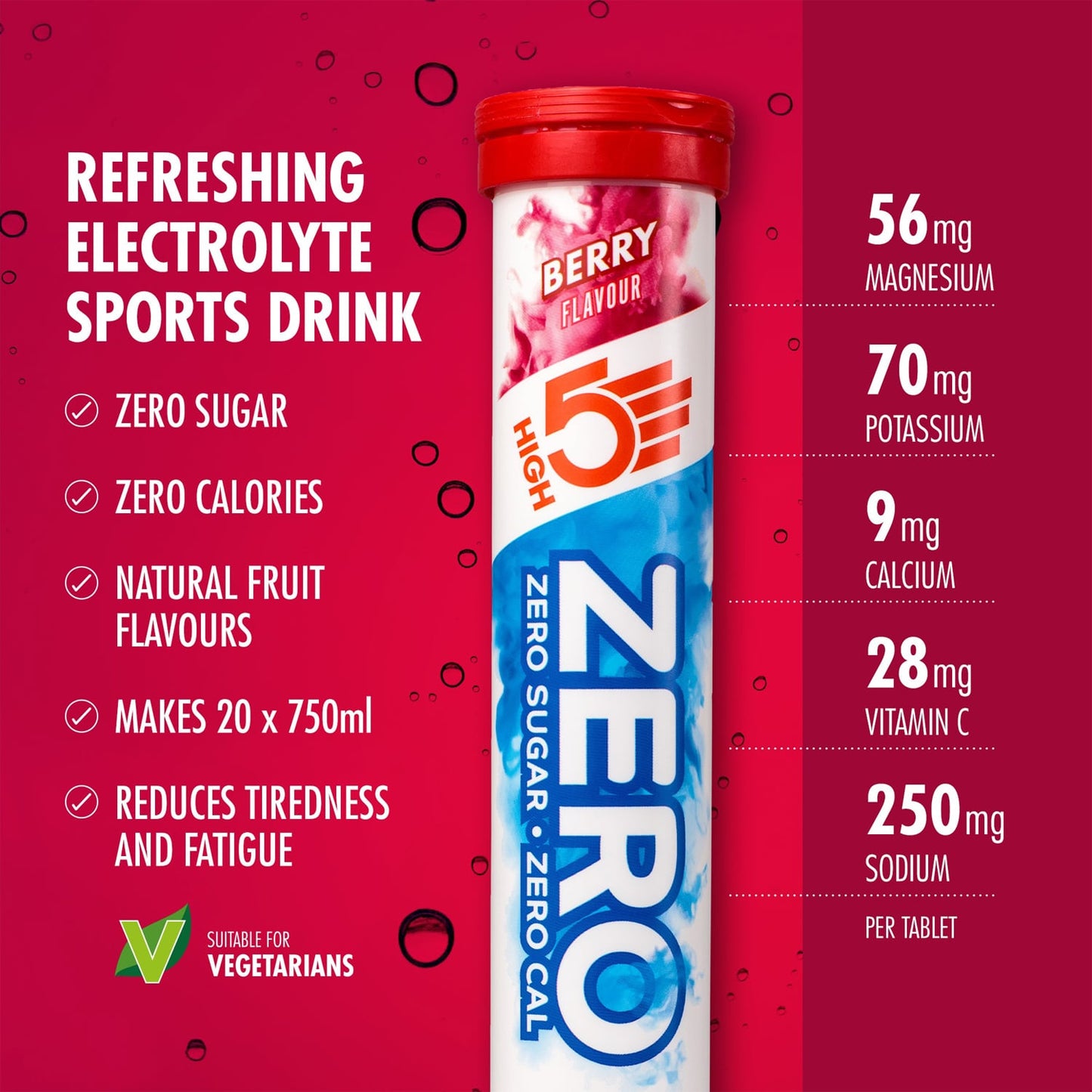 Boisson Anticrampe HIGH5 ZERO Tube de 20 Pastilles Fruits Rouge