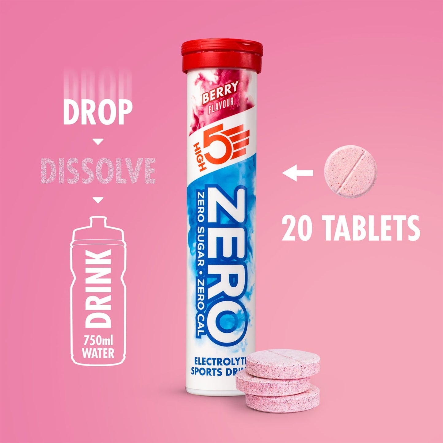 Boisson Anticrampe HIGH5 ZERO Tube de 20 Pastilles Fruits Rouge