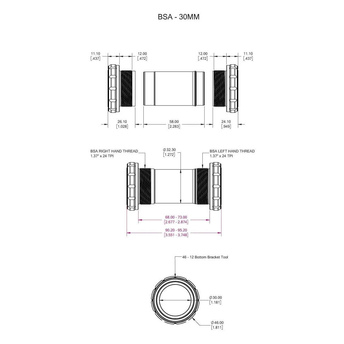 Boitier de Pédalier WOLFTOOTH BSA 30mm Ultraviolet Purple