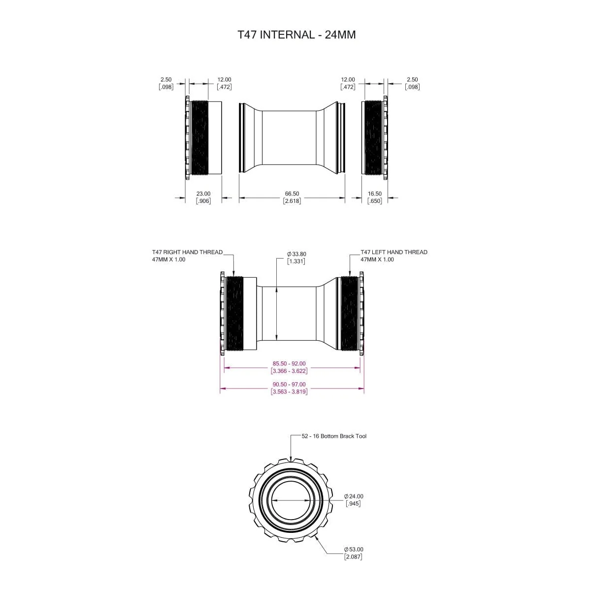 Boitier de Pédalier WOLFTOOTH T47i Interne 24mm Raw Silver