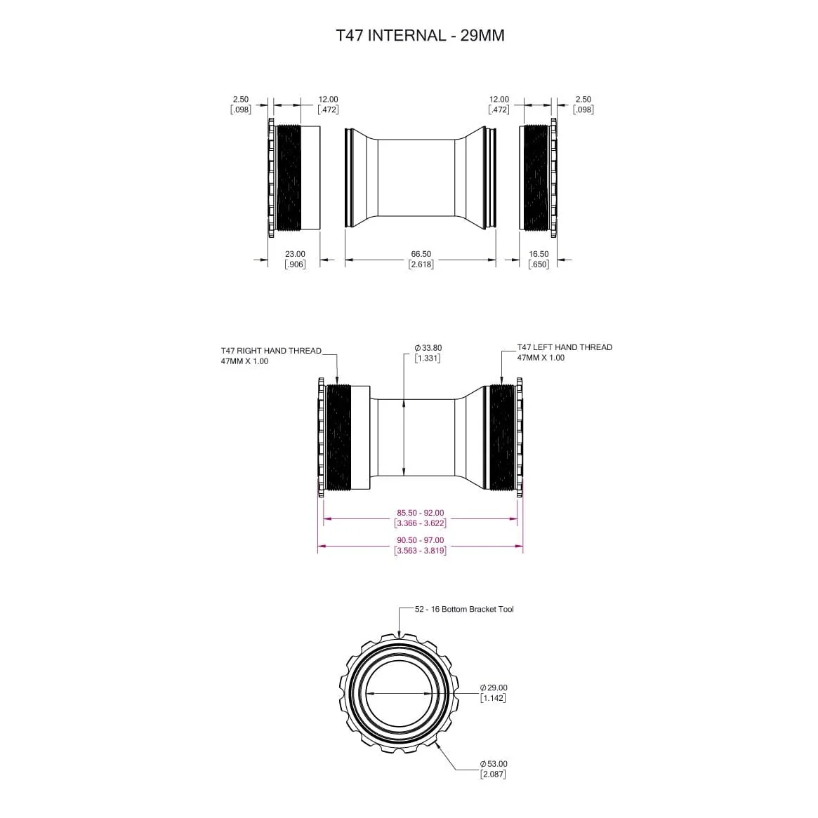 Boitier de Pédalier WOLFTOOTH T47i Interne 29mm SRAM DUB Noir