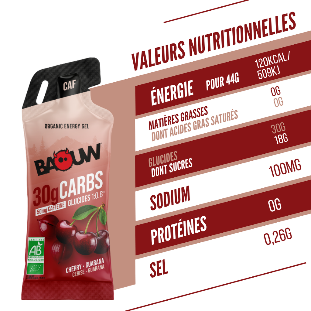 Gel Énergétique BAOUW Cerise/Guarana/Caféiné (44g)