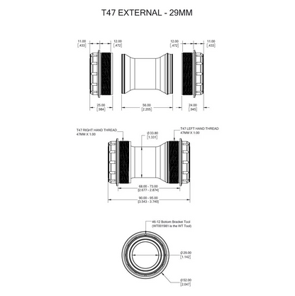 Boitier de Pédalier WOLFTOOTH T47 Externe 29mm SRAM DUB Raw Silver