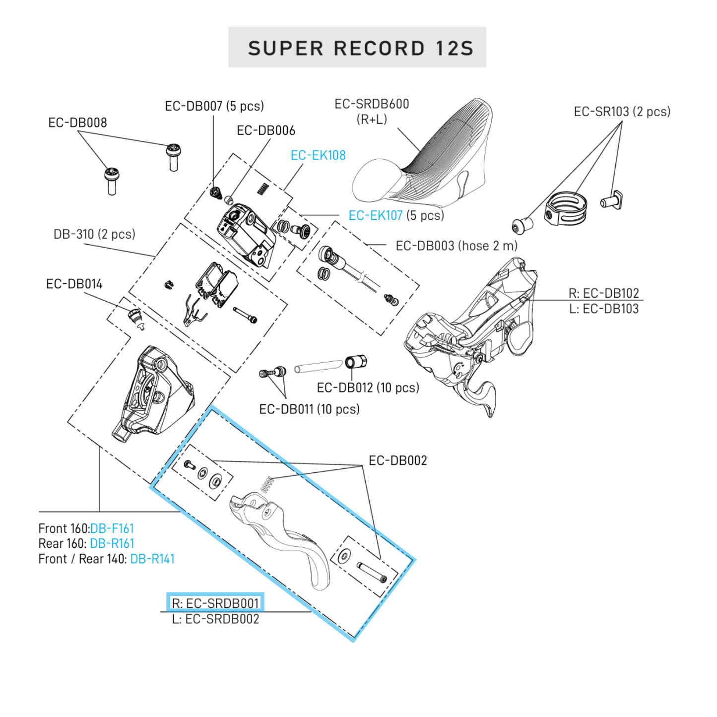 Levier Seul Frein Droit CAMPAGNOLO SUPER RECORD 12V DISC