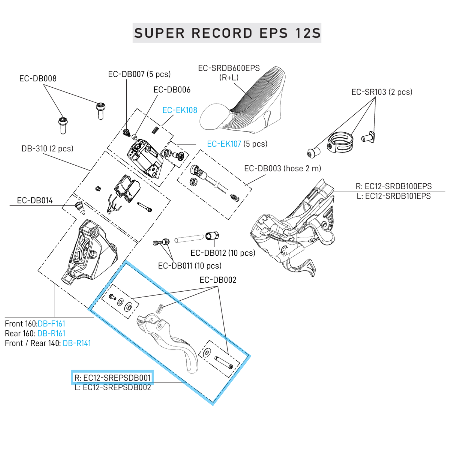 Levier Seul Frein Droit CAMPAGNOLO SUPER RECORD EPS 12V DISC