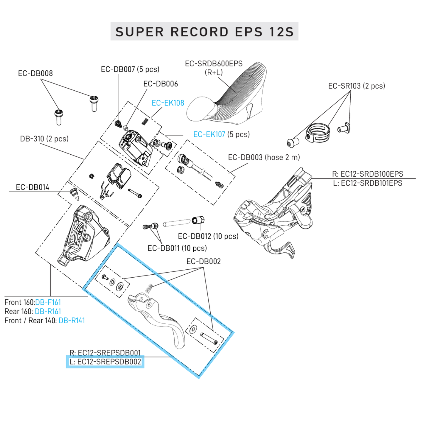 Levier Seul Frein Gauche CAMPAGNOLO SUPER RECORD EPS 12V DISC