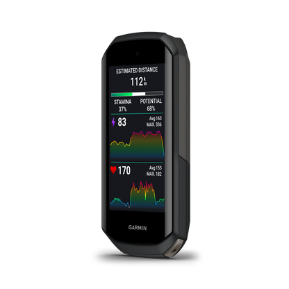 Compteur GPS GARMIN EDGE 1050 — vue de trois quarts, données d’endurance