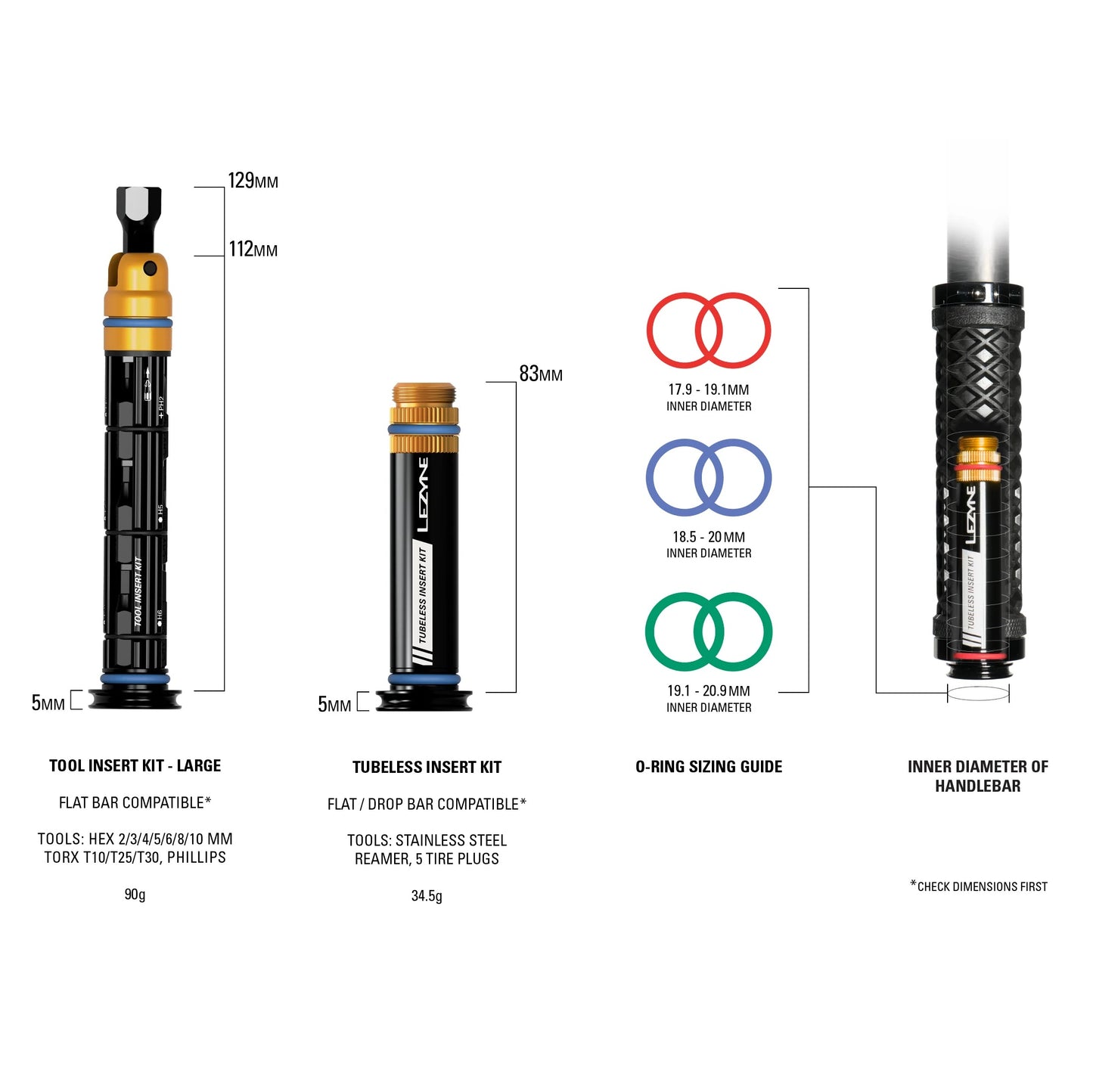 Kit de Réparation Tubeless + Multi-Outils L Intégré Cintre LEZYNE DUAL
