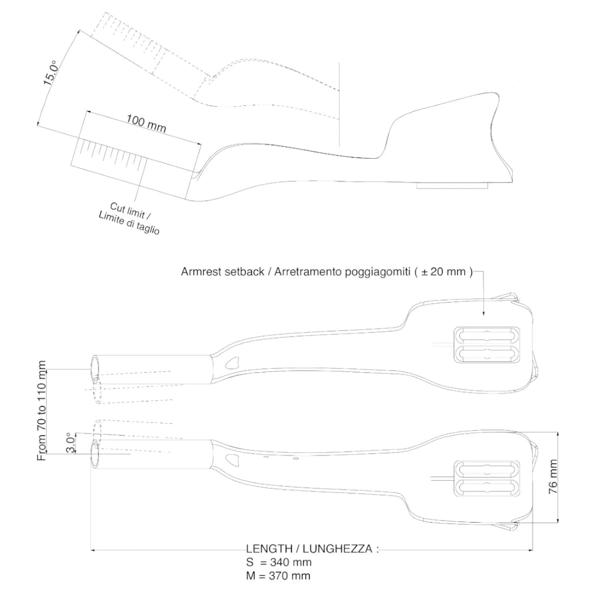 Prolongateurs de cintre DEDA JET TWO CARBONE Taille M