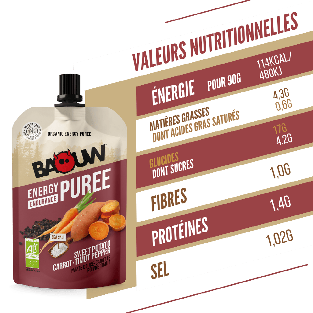 Purée Energétique BAOUW Bio Recette Salée Patate Douce/Carotte/Poivre (90g)