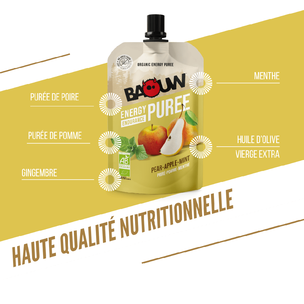 Purée Energétique BAOUW Bio Recette aux Fruits Poire/Pomme/Menthe (90g)