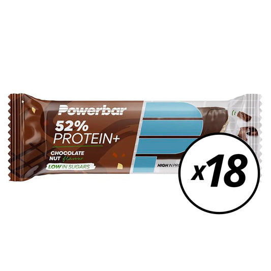 18 Barres de Récupération POWERBAR 52% PROTEIN PLUS (55 g) Chocolat Noix -Date Courte