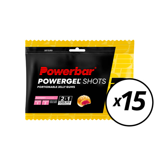 15 Paquets de Bonbons POWERBAR POWERGEL Shots (60gr) Framboise -Date Courte