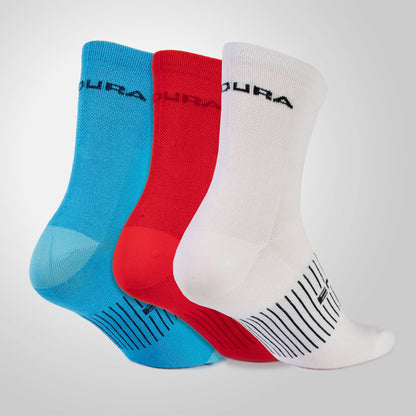 Chaussettes ENDURA COOLMAX RACE 3 Paires Blanc/Bleu/Rouge