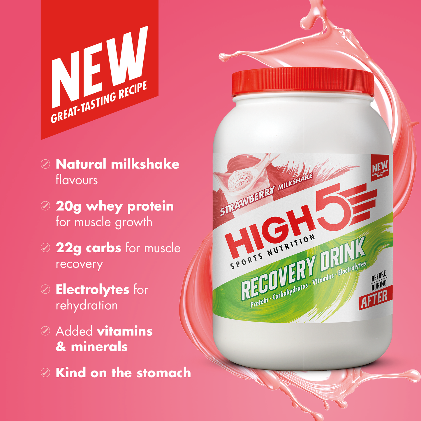 Boisson de Récupération HIGH5 RECOVERY DRINK (450g) Fraise Milkshake
