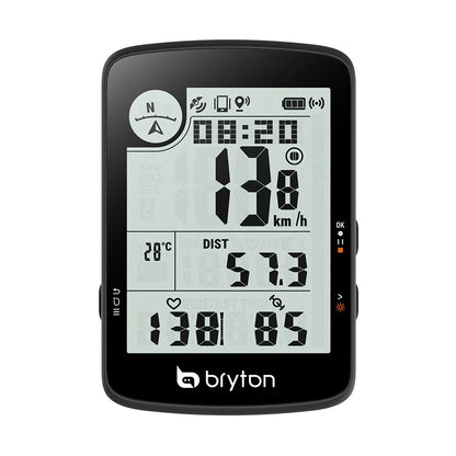 Compteur GPS BRYTON RIDER 17E — vue de face, écran des données de parcours
