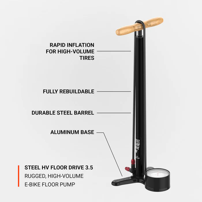 Pompe à Pied LEZYNE STEEL FLOOR DRIVE 3.5 HV Gris