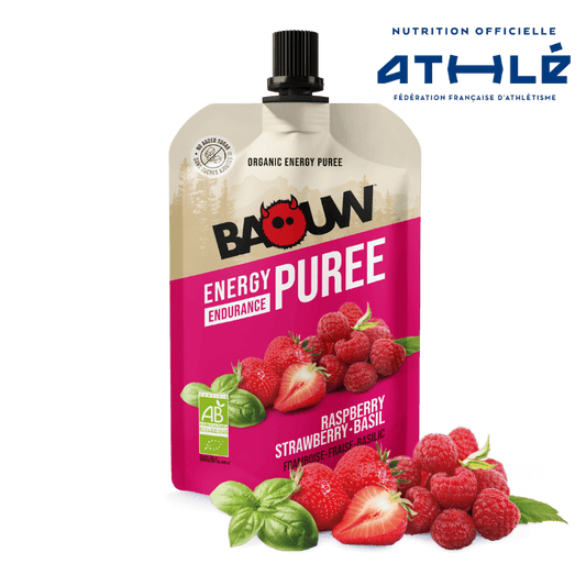 Purée Energétique BAOUW Bio Recette aux Fruits Framboise/Fraise/Basilic (90g)