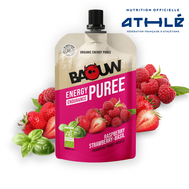 Purée Energétique BAOUW Bio Recette aux Fruits Framboise/Fraise/Basilic (90g)