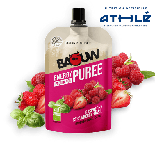 Purée Energétique BAOUW Bio Recette aux Fruits Framboise/Fraise/Basilic (90g)