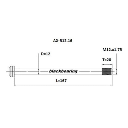 Axe de Roue Arrière BLACKBEARING 12x142 mm (12mm-167-M12x1.75-20mm)