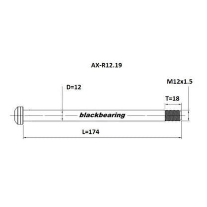 Axe de Roue Arrière BLACKBEARING 12x142/148 mm (12mm-174-M12x1.5-18mm)