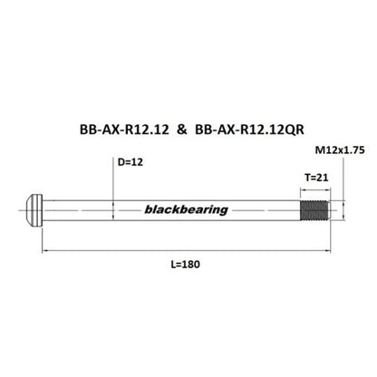 Axe de Roue Arrière BLACKBEARING 12x148 mm (12mm-180-M12x1.75-20mm)