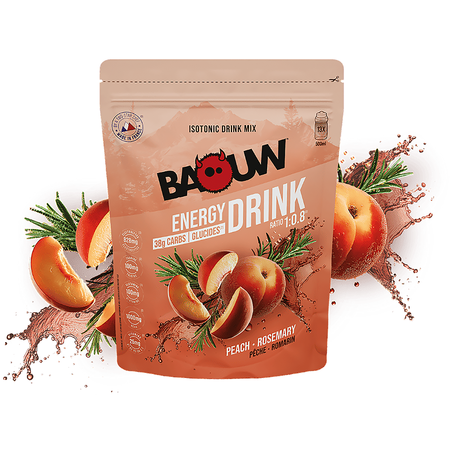 Boisson Énergétique BAOUW ISOTONIC (585g) Pêche Romarin