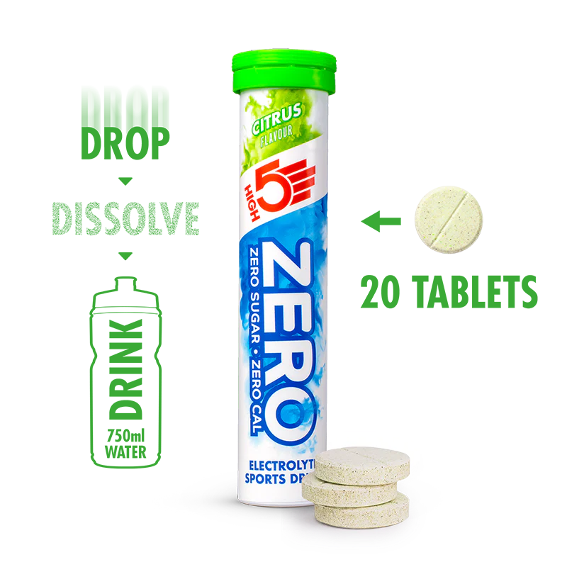 Pack Boisson Anticrampe HIGH5 ZERO VARIETY PACK (3x Tube de 20 Pastilles) Fruits Rouge Cafeine/Citron/Orange
