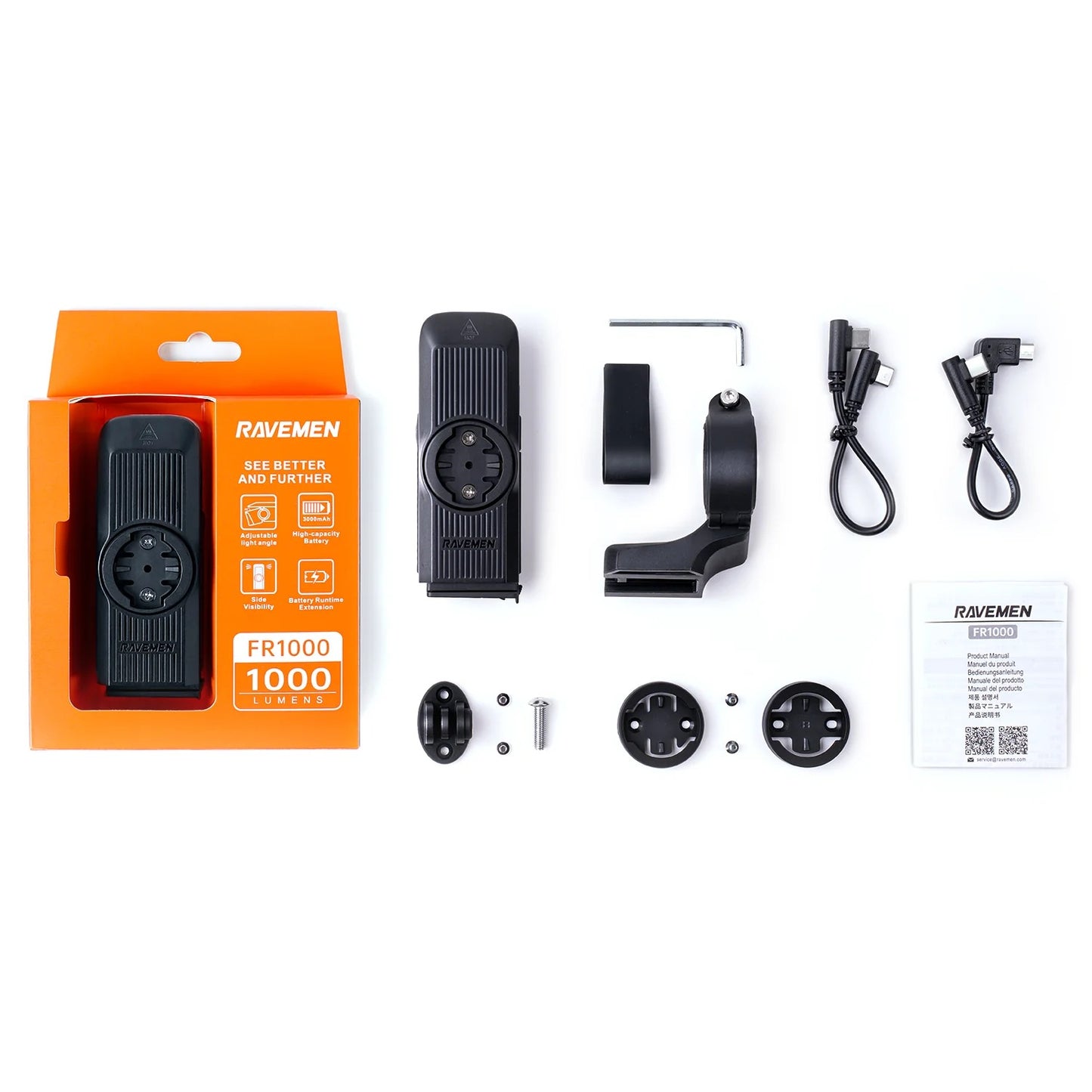 Éclairage Avant RAVEMEN FR 1000 - Garmin/Wahoo/Bryton