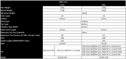 Roue Avant ENVE G23 Tubeless Ready (Center Lock)