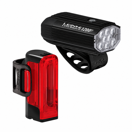 Éclairages Avant et Arrière LEZYNE LITE DRIVE 1200+ / STRIP DRIVE PRO 400+ — vue produit sur fond blanc