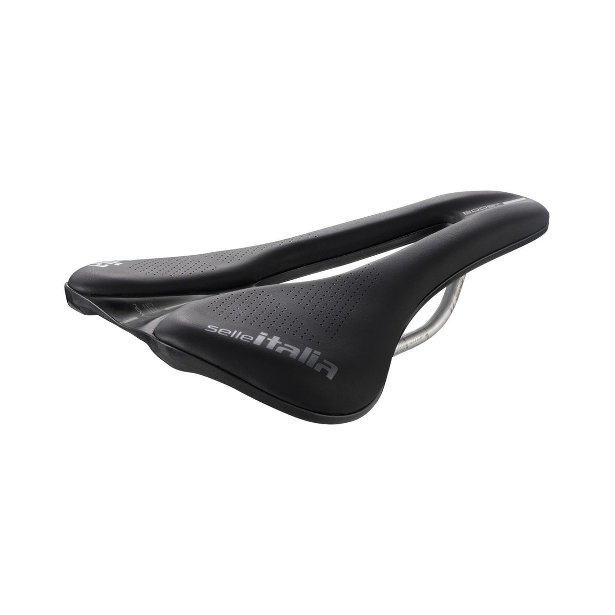 Selle SELLE ITALIA NOVUS EVO BOOST SUPERFLOW L Rails Ti316 Noir/Gris — vue trois quarts