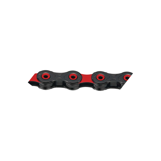 Chaîne 12V KMC DLC12 Waxed Noir/Rouge Ciré — photo produit sur fond blanc
