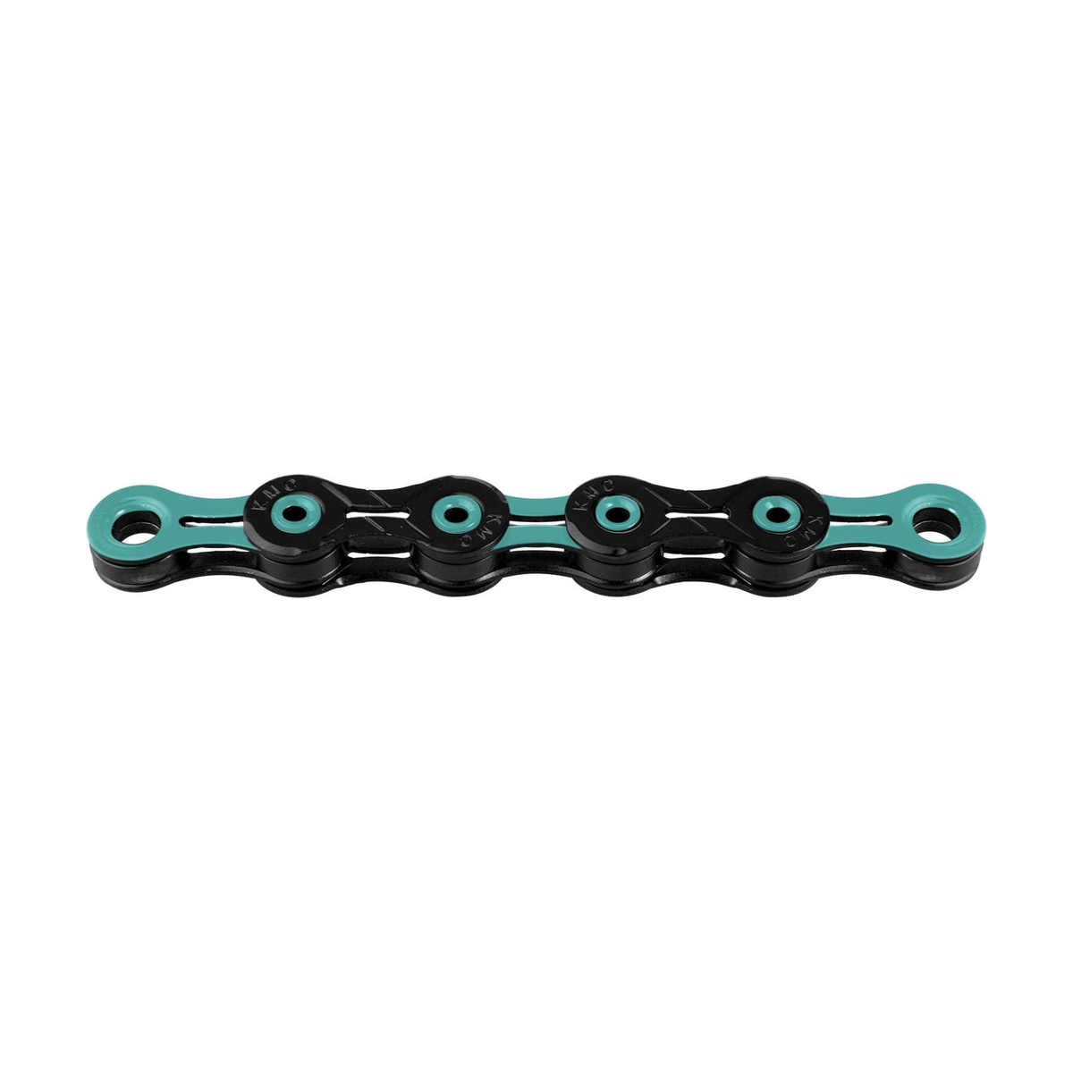 Chaîne 11V KMC DLC11 Noir/Turquoise — photo produit sur fond blanc