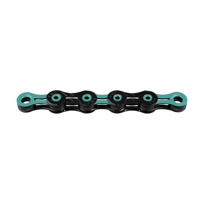 Chaîne 11V KMC DLC11 Noir/Turquoise — photo produit sur fond blanc