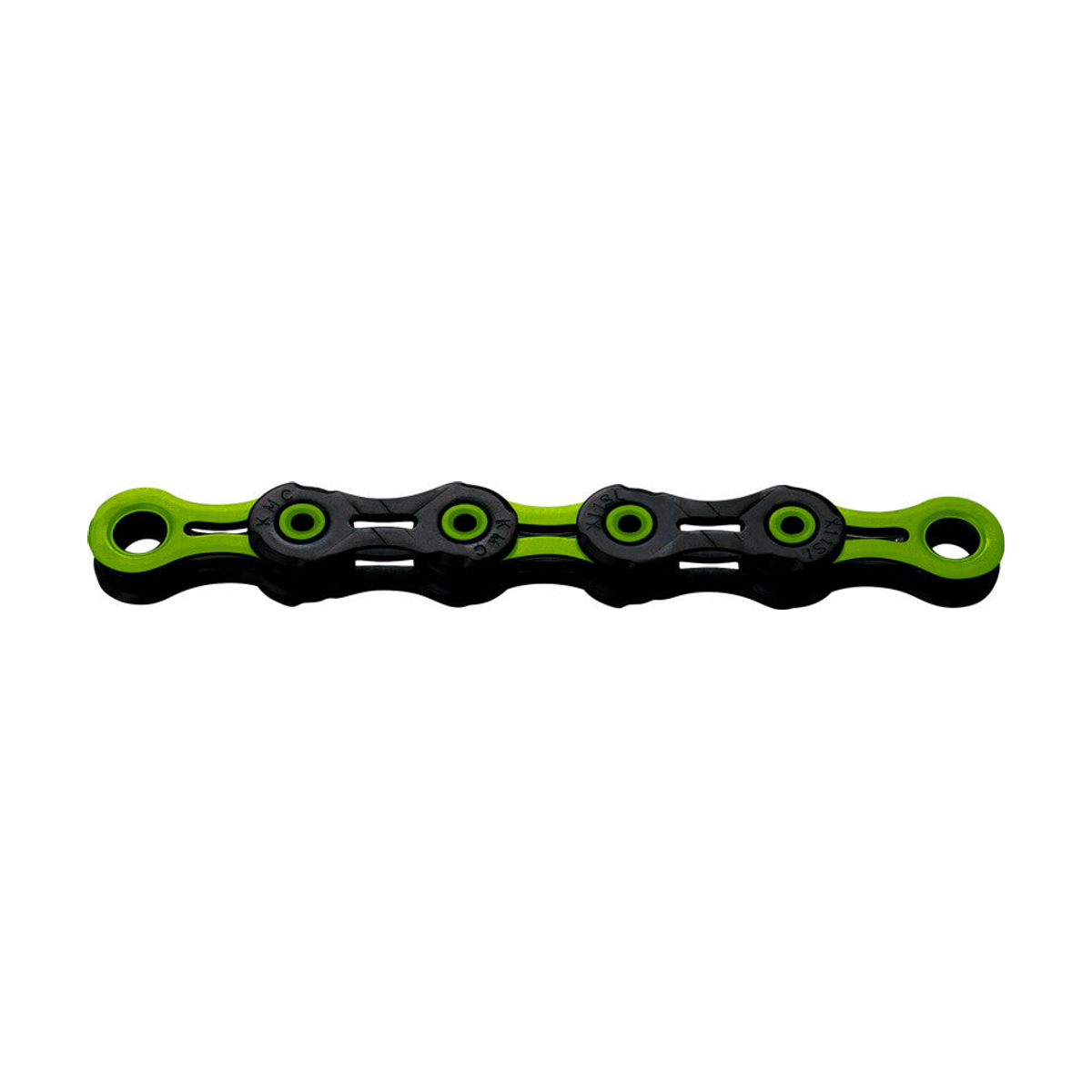 Chaîne 11V KMC DLC11 Waxed Noir/Vert Ciré — photo produit sur fond blanc