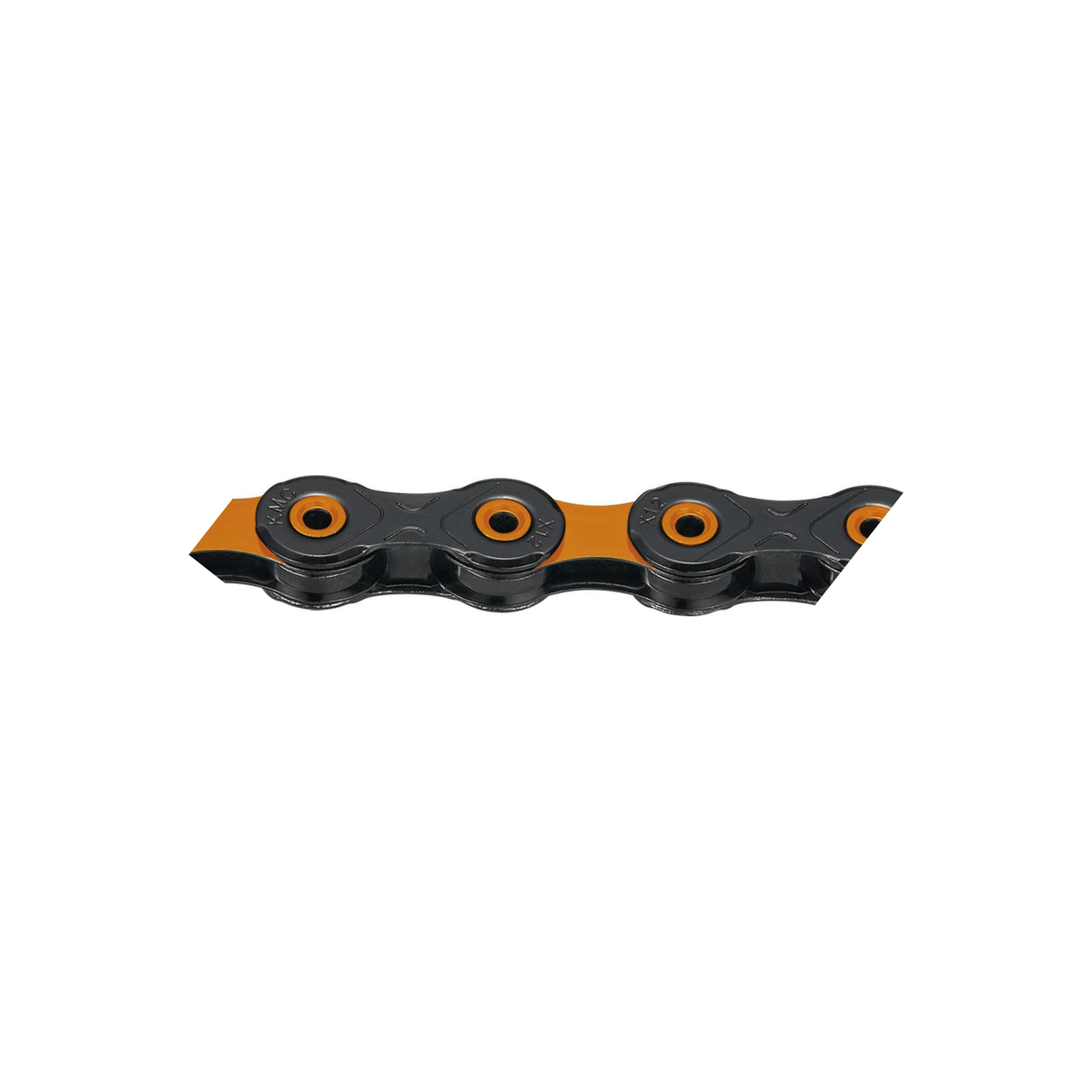 Chaîne 12V KMC DLC12 Waxed Noir/Orange Ciré — photo produit sur fond blanc