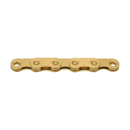 Chaîne 12/13V KMC X FLAT Waxed Ti-N Or — photo produit sur fond blanc
