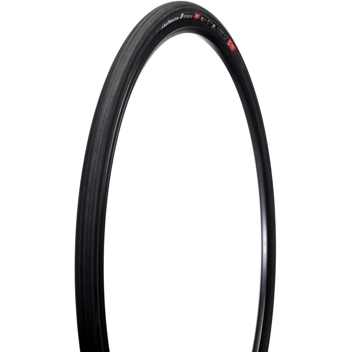 Pneu CHALLENGE OPEN STRADA 700x25c Tubeless Ready Noir — vue produit sur fond blanc