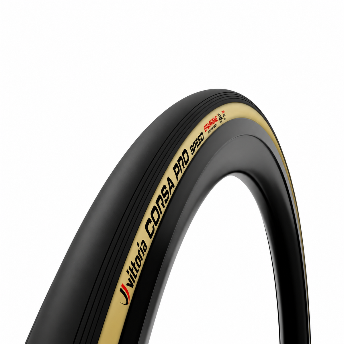 Pneu VITTORIA CORSA PRO SPEED WIDE Graphene G2.0 700c Tubeless Ready Souple Beige — vue produit sur fond blanc