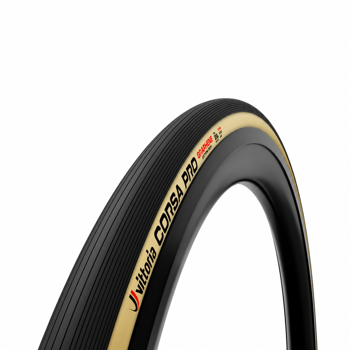 Pneu VITTORIA CORSA PRO WIDE Graphene G2.0 700c Tubeless Ready Beige — vue produit sur fond blanc