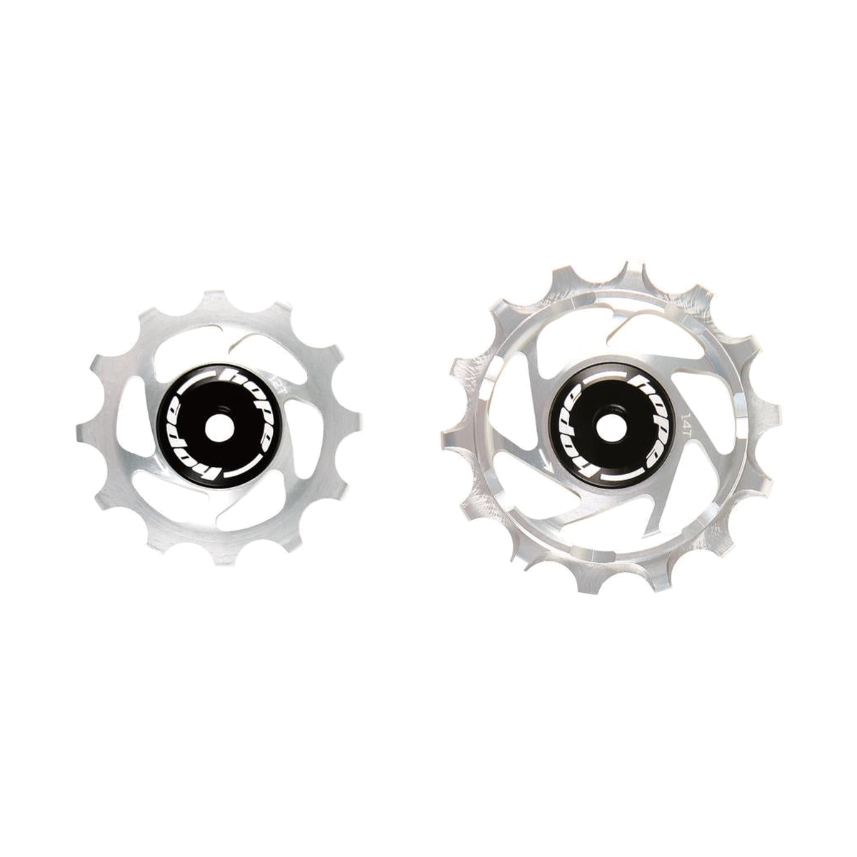 Galets de Dérailleur Arrière 12V HOPE Sram 12/14 Dents Argent — pièce sur fond blanc