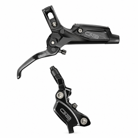 Frein SRAM G2 RE Plaquettes Métalliques Noir — levier et étrier sur fond blanc