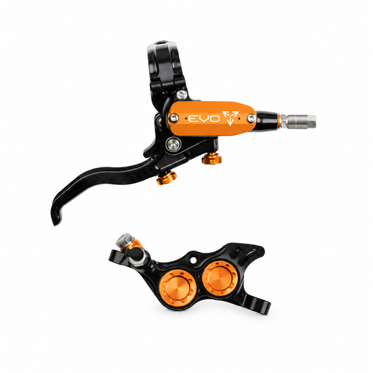 Frein HOPE TECH 4 EVO TR4 Noir/Orange — levier et étrier sur fond blanc