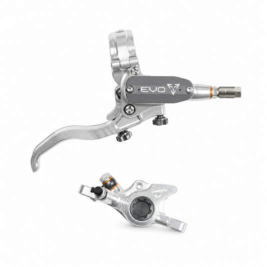Frein HOPE TECH 4 EVO X2 PM Argent/Fumé — levier et étrier sur fond blanc